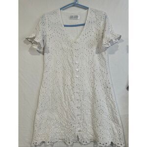 Walker & Wade embroidered eyelet white button up dress, size XS